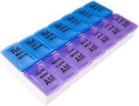 Apex Twice-A-Day Weekly Pill Organizer, Weekly Pill Organizer, 2 Times a Day Color-Coded, Easy-Open, See-Through Lids, Organize Medication or Vitamins by AM, PM or Morning and Bedtime, Blue/Lavender