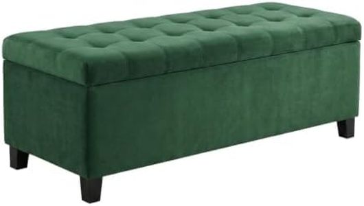 Sornyix Storage Ottoman Bench, Upholstered End of Bed Bench with Hinged Lid, Boucle Velvet Foot Rest with Sturdy Wood Legs, Gree