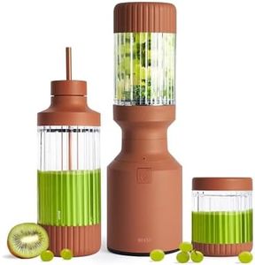 Beast Mighty 850 Plus | Premium Compact Personal Blender | Smoothies, Shakes, Dressings, Sauces | Blends Ice and Frozen Fruit | New XL Vessel | Extra Vessels, Lids and Straws | 850W (Terra)