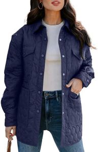 EVALESS Diamond Quilted Jackets for Women Lightweight Collared Long Sleeve Button Down Puffer Jacket 2024 Fall Outfits Coat Outerwear with Pockets Navy Blue Small