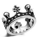Flongo Men's Womens Vintage Stainless Steel Ring Black Silver Queen King Crown Gothic Band, Size X
