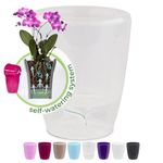 Happy Plants ORCHIDEA Clear Orchid Self-Watering Flower Pot Planter With Water Level Indicator Water Reserve And Drainage Holes (Ø12.5CM Ø15CM Ø16.5CM) (Transparent, Ø 15CM - 2L)