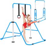 OZE SPORTS Kids Gymnastics Bar Kip Trainer with Rings – Adjustable Height, Sturdy & Safe Training Horizontal Bar for Home Practice, Foldable Gymnastics Equipment for Boys & Girls (Blue)