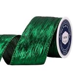 VATIN Forest Green Crinkled Wired Ribbon with Metallic Edge, Christmas Ribbon for Garland, Wreaths, Topper Bow, Swags, Christmas Tree Decoration 63mm x 9 Metre