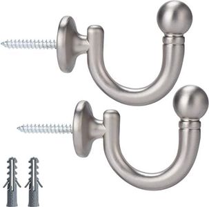 Curtain Holdback Curtain Tiebacks Round Head Curtain Hooks,Wall Mounted Tieback Tassel Holder,Window Drapery Tiebacks Clothes Coat Hat Towel Hanger Holder, Set of 2，Satin Nickel