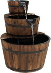 Sunnydaze 30-Inch 3-Tier Wood Barrel Outdoor Water Fountain - Electric Submersible Pump