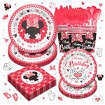 Piooluialy Minnie Birthday Party Supplies Tableware - Minnie Party Decorations Include Dinner Plates, Plates, Cups, Napkins, Dinnerware, Minnie Themed Birthday Party Supplies | 24 Guests