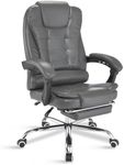 Executive Office Chair w/ Footrest & Lumbar Support Ergonomic Recliner Computer Desk Adjustable Back Rest Heavy Duty 360° Swivel GreyHome w/ Tilt Function,Grey,63 x 53 x (105-115) Cm