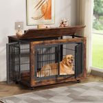 EasyCom Dog Crate Furniture, Extra Large Dog Kennel Indoor with Top-Access Teasing/Feeding Door, Spacious Dog House Moveable Furniture-Style Dog Cage with Wheels Double Doors