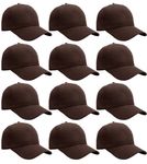 Falari Wholesale Bulk Lot 12-Pack Baseball Cap Adjustable Size Plain Blank Solid Color (12-Pack Brown)