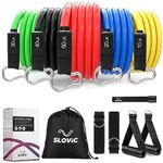 SLOVIC Resistance Tube (1 Year Warranty) with 30+ Exercise E-Guide & Foam Handle, Suitable for Home and Gym for Men and Women, Multipurpose Resistance Tube Band (Set of Five = 5 to 68 kg)