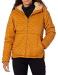 Amazon Essentials Women's Lightweight Water-Resistant Sherpa-Lined Hooded Puffer, Camel, L