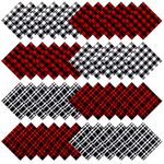 48 Pieces Christmas Cotton Fabric Bundle Squares 6 Inch Red and Black Buffalo Plaid Christmas Fabric Black and White Quilting Fabric Squares Precut Fat Quarter Patchwork for Christmas Sewing DIY Craft