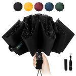 Chakipee Travel Windproof Strong Compact Umbrella - 10 Ribs Black Portable Umbrella for Men and Women - Inverted Folding Automatic Umbrellas for Wind and Rain, 210T Teflon Coating 105cm Span