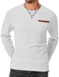 JMIERR Men's Soft Cotton Crewneck T-Shirt Casual Long Sleeve Plain Tshirt Work Tee Shirt with Pocket, US50(2XL), A White