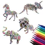 3D Coloring Puzzle, 3D Painting Puzzle Game with 12 Colouring Pens, Educational Puzzle Toy Arts Crafts Supplies Creative Gift for Kids Boys Girls Age 3 4 5 6 7 8 9 10 11 12