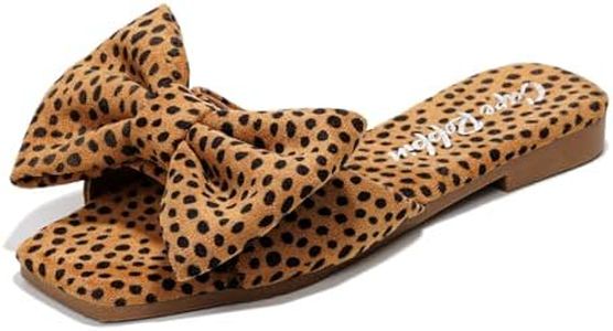 Cape Robbin Juju Sandals Slides for Women - Women Mules Slip On Shoes with Bow, Summer Flats with Bow, Sandals with Bows for Women - Leopard Size 7