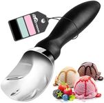 Ice Cream Scoop with Comfortable Grip Handle, Heavy Duty Ice Cream Scooper, Professional Large Ice Cream Spoon for Spooning Frozen Hard Gelato, Cookie Dough, Melon, Sorbet (Black)