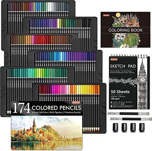 174 Matite Colorate Professionali, Shuttle Art SoftCore Set, Colori Con Libro Da Colorare,1 Blocco Da Disegno,4 Temperini,2 Matite Estensori