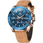 OLEVS Mens Watches Dress Brown Leather Strap UK Waterproof Sport Military Multifunction Chronograph Analog Quartz Wrist Watches Gent Luminous Fashion Calendar