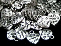 50 x MADE WITH LOVE Tibetan Silver Heart Charm Pendants - Valentine's Day Antique Silver Jewellery Making Beading Crafting Findings