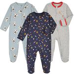 Aablexema Baby Footie Pajama with Mitten Cuffs, Double Zipper Infant Cotton clothes Sleeper Pjs, Footed Sleep Play, Snow & Rocket & Space, 3-6 Months