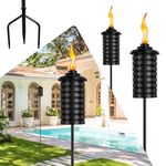 ZSZMFH 4 Pcs Metal Torch for Outside, 16oz Outdoor Metal Torch Garden Décor,59-Inch Upgraded Citronella Torches with 3-Prong Grounded Stake, Table Top Torches for Party Patio Pathway