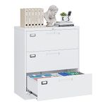 Yizosh 3 Drawer White File Cabinet with Lock, Filing Cabinet for Home Office, Metal Locking Office File Storage Cabinet with Drawers, Lateral Filing Cabinet Organizer for Letter/Legal/F4/A4