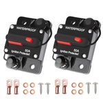 Tiwerlfe 2 Pack 50 Amp Circuit Breaker Manual Reset Waterproof Inline Fuse Inverter for Car ATV Marine Trolling Motors Boat Power Protect 12V-48V DC, with Wire Lugs Copper Washer Screw