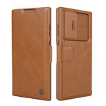 Nillkin Galaxy S22 Ultra Wallet Case with Card Holder and Camera Cover, PU Leather Case Flip Cover with Slide Camera Protection for Samsung Galaxy S22 Ultra 5G 6.8'' 2022, Brown