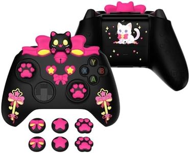 PlayVital Cute Silicone Controller Skin for Xbox Series X/S - Sweetheart Kitty Anti-Slip Grip Cover with 6 Thumb Grips & Stickers - Soft Rubber Protector for Xbox Core Controller Accessories, Black