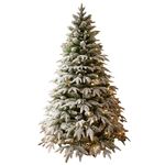 7ft/2.1m Pre-Lit Artificial Christmas Tree Lapland Fir - 320 LED Warm White Lights, Snow Flocked 1205 PE/PVC Tips, Snowy Bushy Hinged Branches, Metal Stand for Xmas Home Decorations