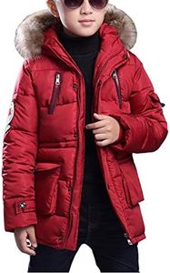 FARVALUE Boy Winter Coat Warm Quilted Puffer Water Resistant Parka Jacket with Detachable Fur Hood for Big Boys Red, 12-13 Years