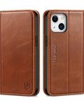 SHIELDON Flip Case for iPhone 13 5G, Genuine Leather Wallet Folio Case Magnetic Shock Absorbing Case with [RFID Blocking][Card Slots][Kickstand] Compatible with iPhone 13 6.1" 2021 - Retro Brown