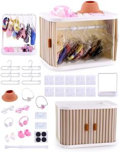 BABESIDE Portable Doll Wardrobe Storage Box for 15/17cm Baby Doll Clothes with Hangers, Telescopic Rod, Doll Glasses, Shoes, Headphones, Hat & More – Space-Saving and Dust-Proof Design