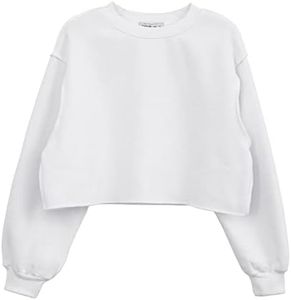 Amazhiyu Women Cropped Sweatshirt Long Sleeves Pullover Fleece Crop Tops White, Medium