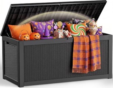 Outdoor Storage Box 420 Gallon Deck Box, Waterproof Resin, Black | (Indoor & Outdoor) Lockable UV Resistance Storage Bin, Storage Box for Outdoor, Patio Storage With Support Rod