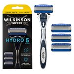 WILKINSON SWORD - Hydro 5 Razor For Men, Carbon Coated Blades, Hydrating Gel & Precision Trimmer, Razor + 3 Razor Blades