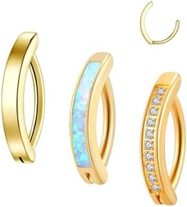 supsiah 14G Gold Belly Button Ring 3-Piece Set - Surgical Steel Belly Barbell Piercing Jewelry with Cubic Zirconia & Opal, 10mm Body Jewelry Combo