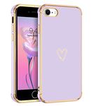 GUAGUA Case for iPhone 8 iPhone 7 iPhone SE 2022/2020, Cute Heart Pattern Soft TPU Plating Cover for Women Girls with Camera Protection Shockproof Phone Cases for iPhone 8/7/SE Purple