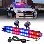 Xprite Windshield Dash Strobe Light Bar Aluminum w/Suction Cups, Deck Visor Hazard Warning Police Federal Signal Flashing Lights for Emergency POV Vehicles Volunteer Firefighter Trucks - Red&Blue