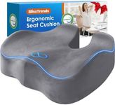 BlissTrends Seat Cushion,5.2in Thick Memory Foam Cushions for Office Chair, Car Seat, Airplane, Relieving Pressure Tailbone Sciatica Back Pain for Long Sitting Office Workers, Car Drivers LightGrey