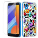 [2 in 1] Case Compatible with Alcatel 1 2021 Cover with 1 Pack Tempered Glass Screen Protector for Alcatel 1 2021, Slim Fit Soft TPU Shockproof Anti-Scratch Phone Case Cover - scrawl