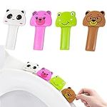 HREDZEO Toilet Seat lifter,4 Pcs Cartoon Animal Toilet Seat Lifter Handle Plastic Self Adhesive Toilet Seat for Family Office Restaurant Hotel Travel