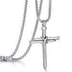 MUERDOU Men's Stainless Steel Nail Cross Pendant Necklace with 24 Inch Chain Polished Silver