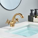 Rozin Vanity Sink Tap Deck Mounted Antique Brass Double Hot and Cold Water Single Spout Faucet