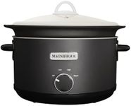 Magnifique 5 Quart Slow Cooker Round Manual Pot Food Warmer with 3 Cooking Settings Perfect Kitchen Small Appliance for Family Dinners (Stainless Steel Black and Black Ceramic Pot)