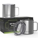 16 oz Stainless Steel Vacuum Insulated Coffee Mug with Handle and Lid, (Set of 2) Large Thermal Camping Coffee Mugs with Sliding Lid for Men & Women - Keeps Your Beverages Hot/Cold for a Long Time - Stainless Steal