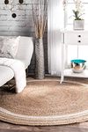 SR Jute Carpet Cotton Natural Fibers Floor/Door Mat Rug Furnish Décor Striped Round Design Carpet for Bedroom Living Room Indoor & Outdoor(Round Carpets,Rugs 200cm)