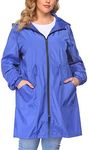 IN'VOLAND Plus Size Raincoat for Women Long Rain Jacket Lightweight Hooded with Pockets Royal Blue 18 PLus